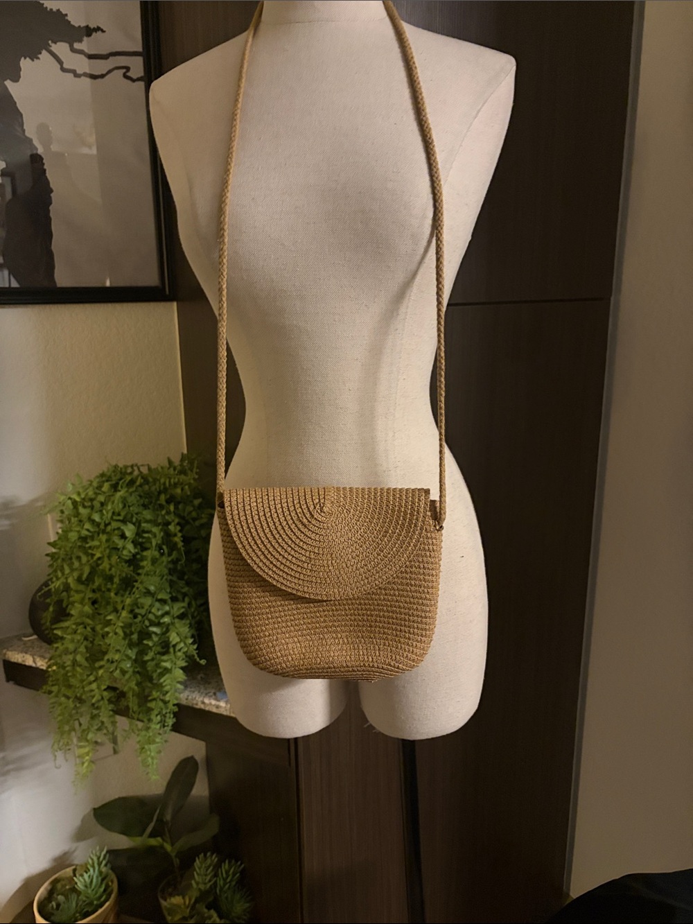 Woven Straw Crossbody Bag in Tan – Casual Shoulder Purse